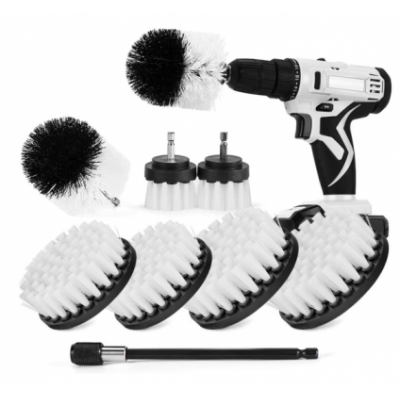 White Color Soft Drill Brush Attachment Set,Power Cleaning Scrub Brush With Extend Long Attachment For Bathroom And Kit