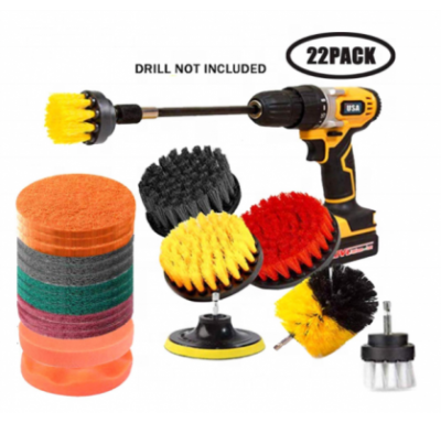 22 Pieces Drill Brush Scrub Pads 2 Attachment Set With Long Reach Attachment