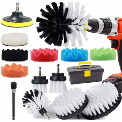 Drill Brush And Buffing Sponge Pads,17 Pieces Power Scrubber Soft White Car Wash Kit Spin Brush Wheel Carpet