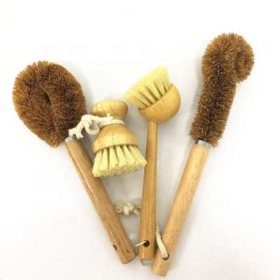 Natural Bristle Dish Scrub Brush 4 Piece Set